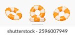3D Inflatable swimming ring in orange icon set. Rubber pool toy. Swim lifesaver. Summer time objects. Travel and vacation. Cartoon design icons isolated on white background. 3D Vector illustration