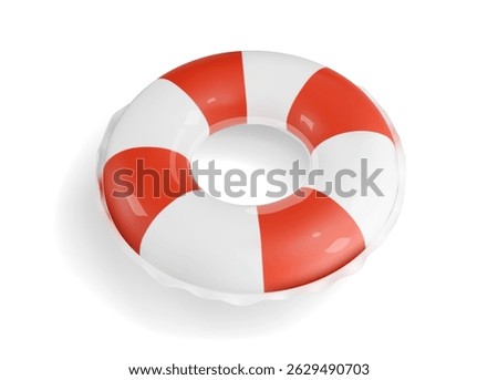 3D Inflatable swimming ring with red stripes. Rubber pool toy. Swim lifesaver. Summer time element Travel and vacation. Cartoon 3d icon isolated