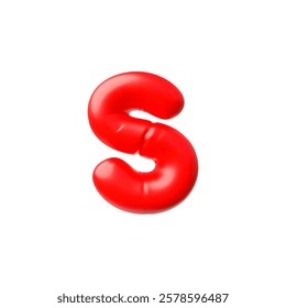 3D inflated balloon red S uppercase letter of English alphabet. Vector render typing symbol from air figure. Volume puffy shape font icon. Realistic stylized typographic object, kid education