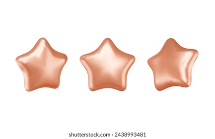 3d inflated stars set. Various balloon in gold color with glossy effect. Elements for party, birthday or Christmas cards, rating icon, business quality feedback, award object. Vector illustration.