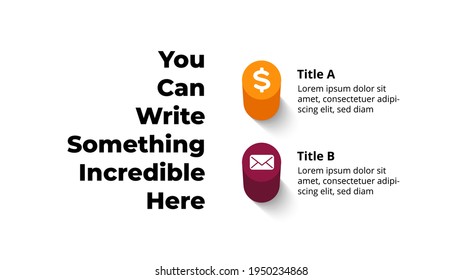 3D Infographic for 2 steps, options. Presentation slide template. 