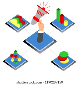 3D infographic business data analysis. Charts and analyzing statistics. Isometric vector illustration design.