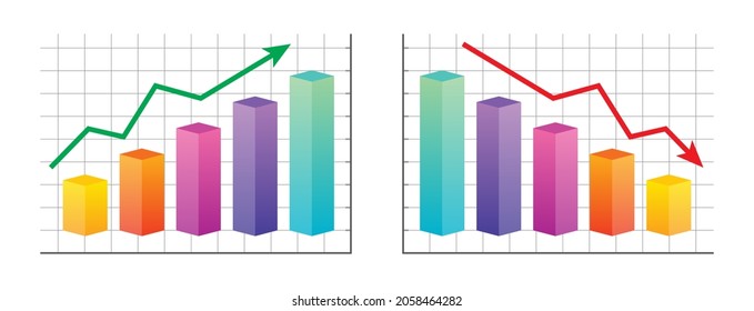 3D Infographic colorful bar with arrow graph going up and down growth of financial and economy business infographic isolated on white background.
