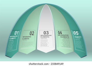 3D infographic concave shape with transformed elements