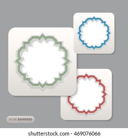 3d Infographic design of 3 tab shape islamic style frames