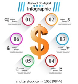 3D infographic design template and marketing icons. Dollar icon. Money icon.