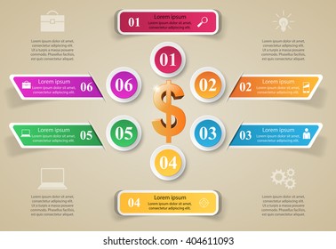 3D infographic design template and marketing icons. Dollar icon.