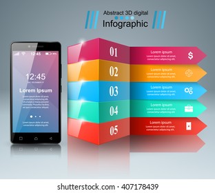3D infographic design template and marketing icons. Smartphone icon.