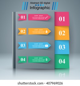 3D Infographic Design Template And Marketing Icons. Book Icon. Notebook Icon. Book Mark Icon.