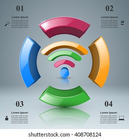 3D infographic design template and marketing icons. Wi-fi icon.