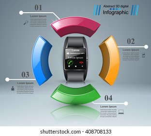 3D infographic design template and marketing icons. Smartwatch icon.