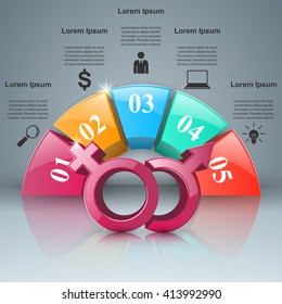 3D infographic design template and marketing icons. Man and woman icon.