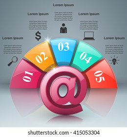 3D infographic design template and marketing icons. Mail icon. Email icon.