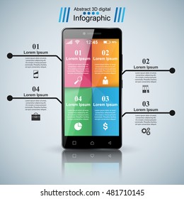 3D infographic design template and marketing icons. Business Infographics origami style Vector illustration. Smartphone