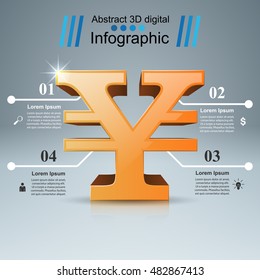 3D infographic design template and marketing icons.Yen, Money icon.