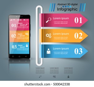 3D infographic design template and marketing icons. Business Infographics origami style Vector illustration. Smartphone icon.