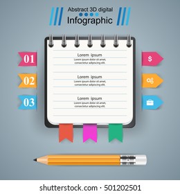 3D infographic design template and marketing icons. Pencil icon.