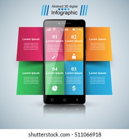 3D infographic design template and marketing icons. Business Infographics origami style Vector illustration. Smartphone icon.
