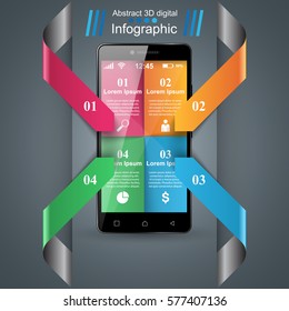 3D infographic design template and marketing icons. Business Infographics origami style Vector illustration. Smartphone icon.