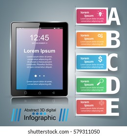 3D infographic design template and marketing icons. Business Infographics origami style Vector illustration. Tablet icon.