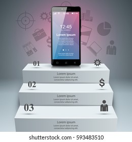 3D infographic design template and marketing icons. Business Infographics origami style Vector illustration. Smartphone icon.