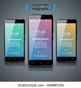 3D infographic design template and marketing icons. Business Infographics origami style Vector illustration. Smartphone icon.