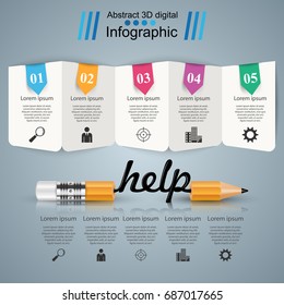 3D infographic design template and marketing icons. Pencil icon.