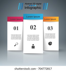 3D infographic design template and marketing icons.Three stand paper. Vector, eps 10.
