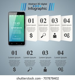 3D infographic design template and marketing icons. Business Infographics origami style Vector illustration. Smartphone icon.