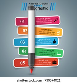 3D infographic design template and marketing icons. Marker icon.