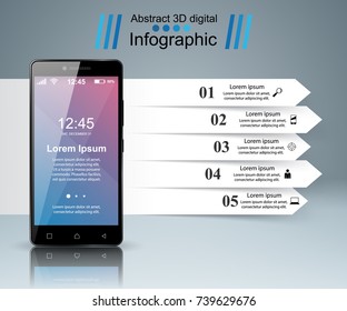 3D infographic design template and marketing icons. Business Infographics origami style Vector illustration. Smartphone icon.