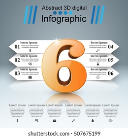 3D infographic design template and six icon.
