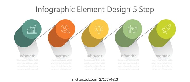 3D infographic element design 5 step. Set of realistic infographic elements in different style. Vector infographic template.
