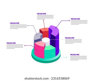 3D infographic element, or graph with four (6) steps. Vector.