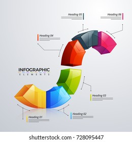 3D infographic element, or graph with six(6) steps .