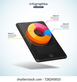 3D infographic element, or graph with three (3) steps on electronic device.