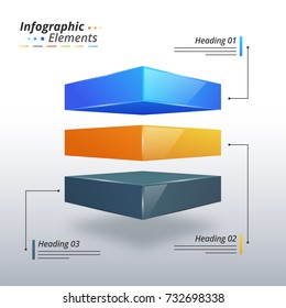 3D infographic element, or graph with three(3) steps.