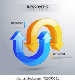 3D infographic element, or graph with two (2) steps .