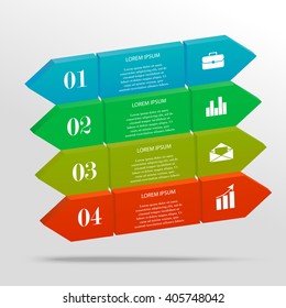 3D infographic geometric banner with text and icons. Minimalistic style. Can be used for workflow layout, business concept with 4 options, parts or steps, banner, chart, web design
