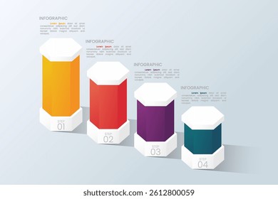 3D Infographic Hexagon Bar Chart Template