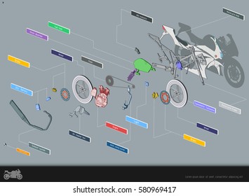 3D infographic motorcycle parts. Vector illustration eps 10