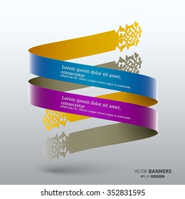 3d infographic shape with 2 colorful spiral ribbons and Persian floral elements, easy to recolor