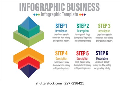 3D Infographic template for business. 6 steps Modern Mindmap pyramid level diagram, presentation vector infographic.