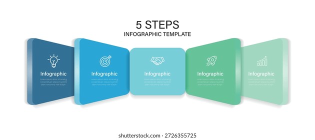 Diseño de Plantilla infográfica 3D con 5 niveles para presentación.  Concepto de línea de tiempo de negocios con icono.
