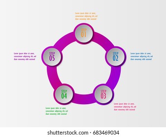 3D infographic template five options, Business circle diagram