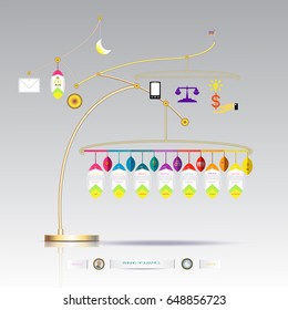 3D Infographic template hanging with number 7 step,Business concept with and options. For content, diagram, flowchart, steps, parts, timeline infographics, workflow layout, chart,Vector illustration