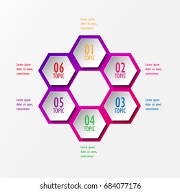 3D infographic template six options, Business hexagonal diagram