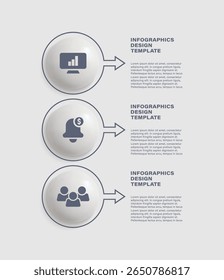 3D Infografik Vorlage mit drei Schritten oder Optionen. Infografik-Vorlage für Unternehmen und Marketing mit Symbolen