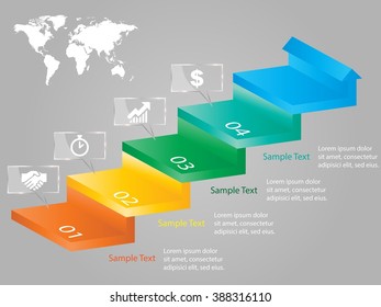 3D infographic vector template banner with stairs icons map and place for your text eps10