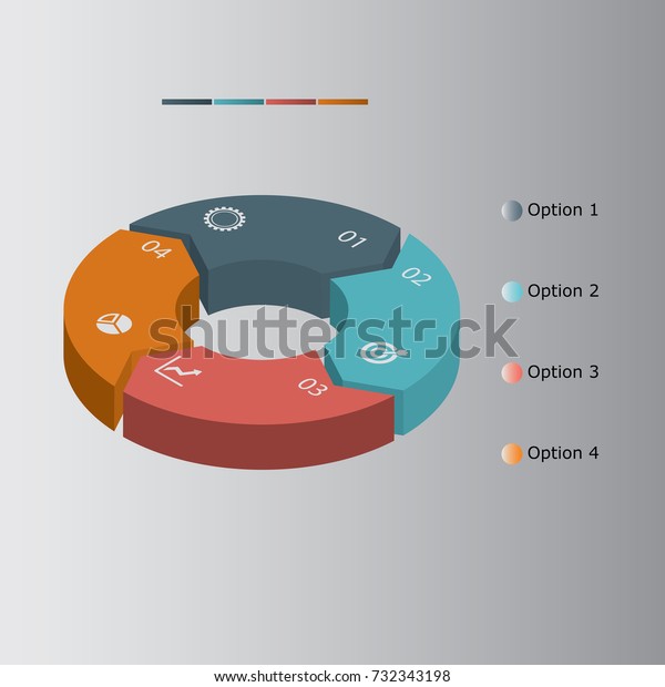 3D\
Infographics, diagram, Pie chart on isolated background, Isometric\
pie chart, Donut Circle divided into 4 sectors, options, vector,\
presentation template design, simple\
style